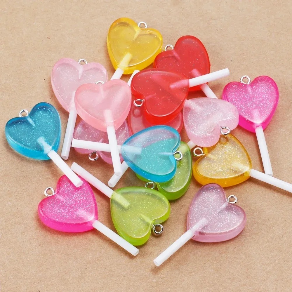 Resin Craft Material - 10 Adet Kawaii Işıltılı Kalp Şeklinde